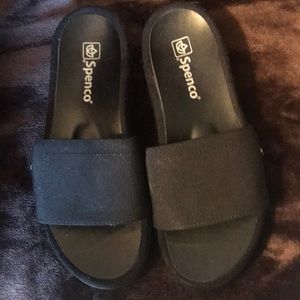 Spenco Black Stack Slide Sandal 9W